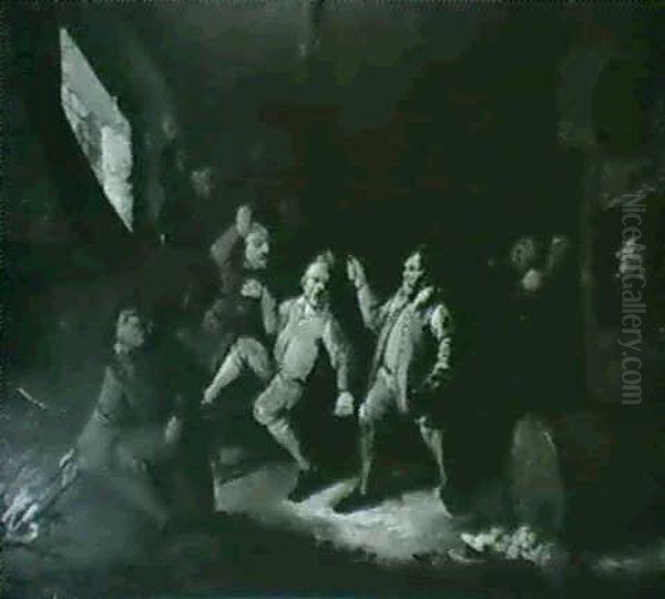 Peasants Fighting In An Interior Oil Painting by Egbert Van Heemskerck