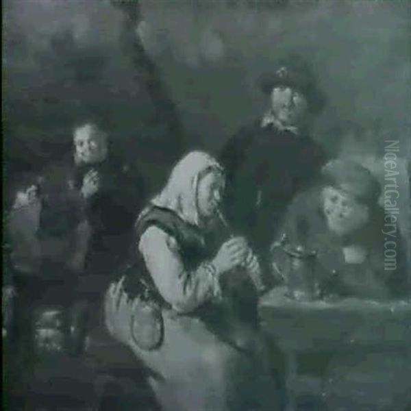 Interieur De Taverne Avec Une Joueuse De Flute Oil Painting by Egbert van Heemskerck the Elder