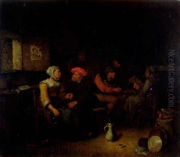 Wirtshausinneres Mit Trinkendem Paar Und Kartenspielern Oil Painting by Egbert van Heemskerck the Younger