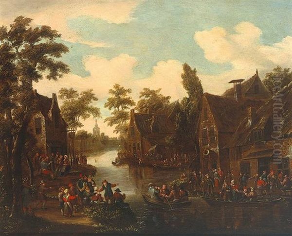 Kanallandschaft Mit Hausern Und Festenden Burgern Oil Painting by Thomas Heeremans