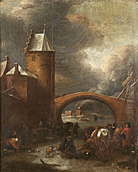 Kanallandskap I Vinter Oil Painting by Thomas Heeremans
