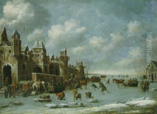 Eisvergnugen An Der Stadtmauer Oil Painting by Thomas Heeremans