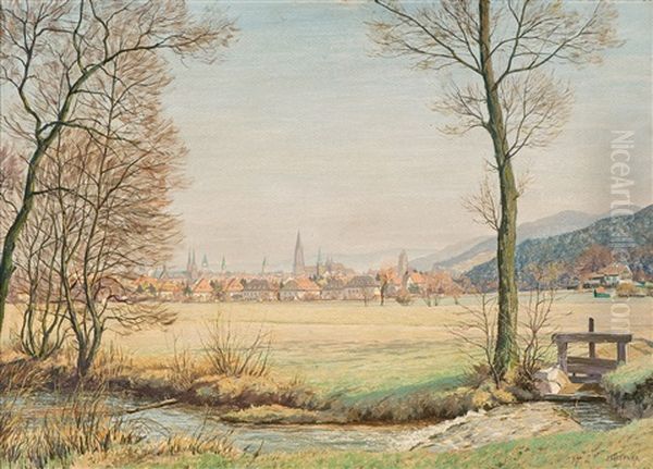 Blick Auf Freiburg Oil Painting by Julius Heffner