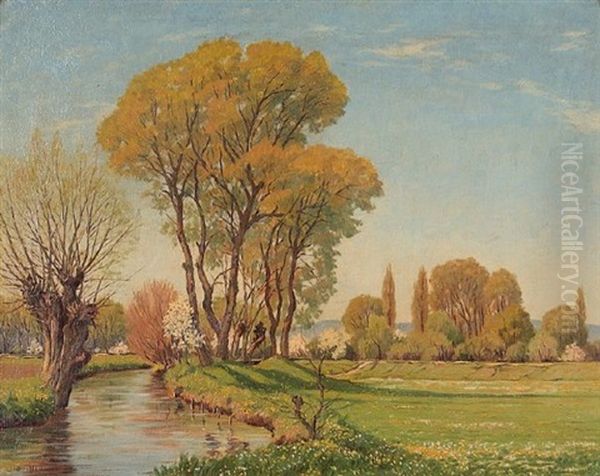 Auelandschaft In Der Fruhlingsblute Oil Painting by Julius Heffner