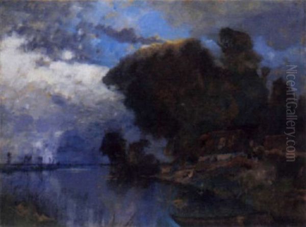 A Cottage On A Flooded Plain Oil Painting by Karl Heffner