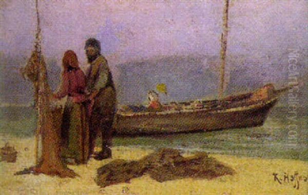 Fischer Am Meeresstrand Oil Painting by Karl Heffner
