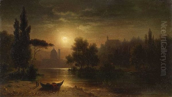 Flussufer Im Mondschein Oil Painting by Karl Heilmayer