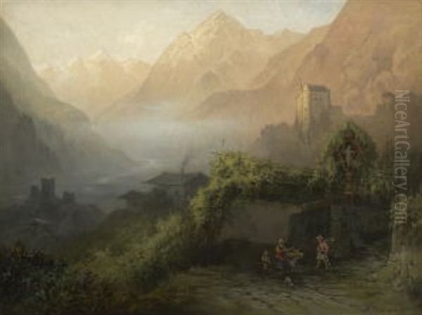 Gebirgslandschaft Im Abendlicht Oil Painting by Karl Heilmayer