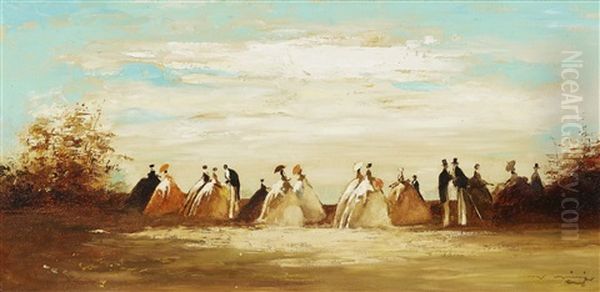 Elegant Society On The Terrace Oil Painting by Walter Heimig