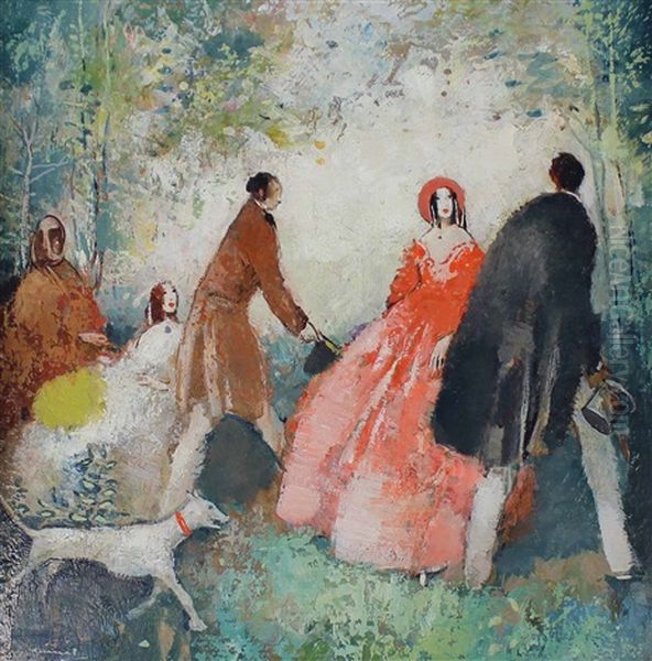 Spazierganger Im Park Oil Painting by Walter Heimig