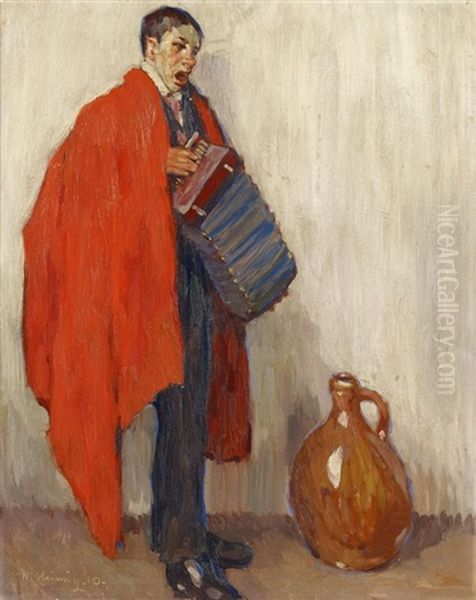 Sanger Mit Akkordeon Oil Painting by Walter Heimig