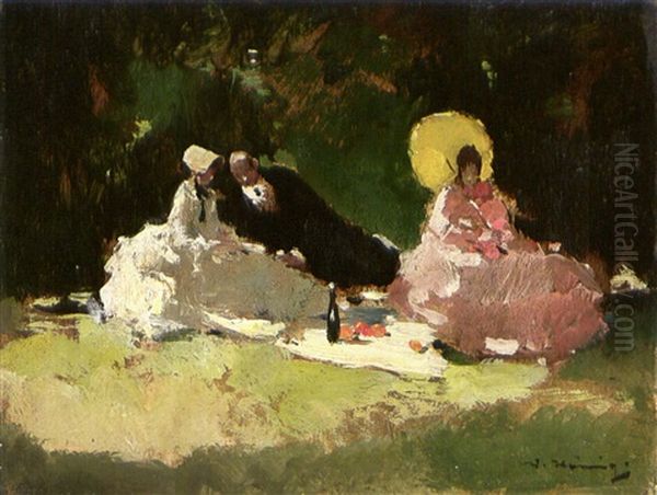 Gesellschaft Bei Einem Sommerlichen Picknick Oil Painting by Walter Heimig