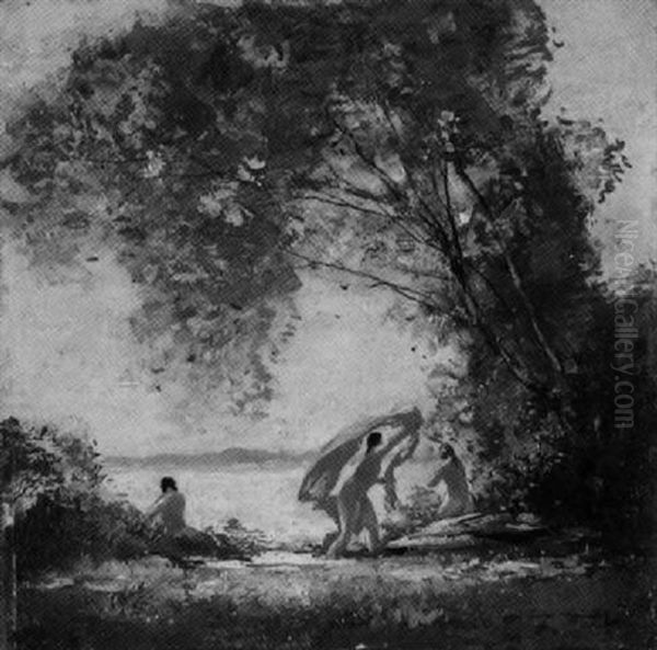 Badende An Einem Seeufer Oil Painting by Walter Heimig