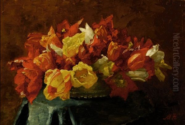Still-life With Red And Yellow Tulips Oil Painting by Marie Heineken