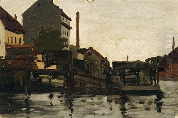 Alt Berlin (am Krogel, Die In Der Spree Befindliche Farberei, Vom Muhlendamm Gesehen) Oil Painting by Robert Heinrich