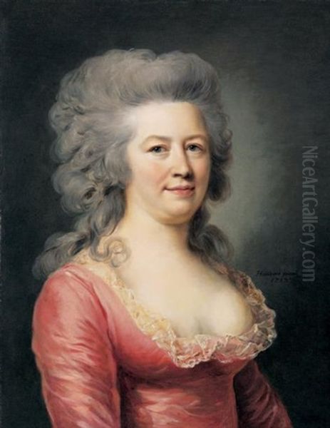 Portrait De Femme En Robe Rose Oil Painting by Johann Ernst Heinsius