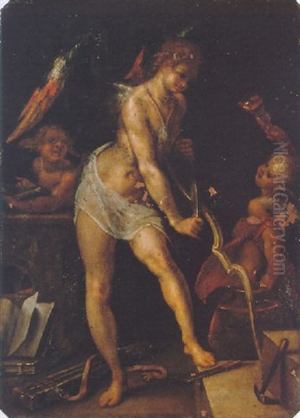 Cupid Carving His Bow Oil Painting by Joseph Heintz the Elder
