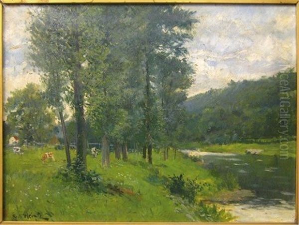 Paysage - Bord De Riviere Oil Painting by Richard Heintz