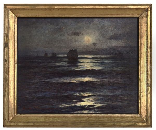 Moonlight Seascape Oil Painting by Knute Heldner