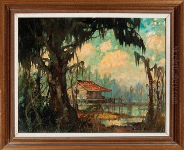 Cabin In The Louisiana Bayou Oil Painting by Knute Heldner