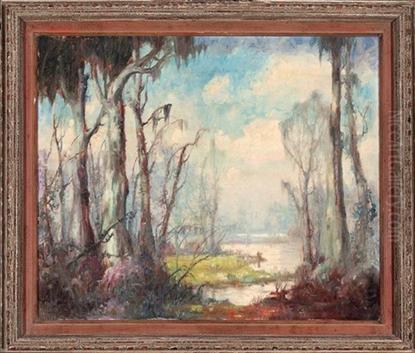 Cypress Trees In The Louisiana Bayou Oil Painting by Knute Heldner