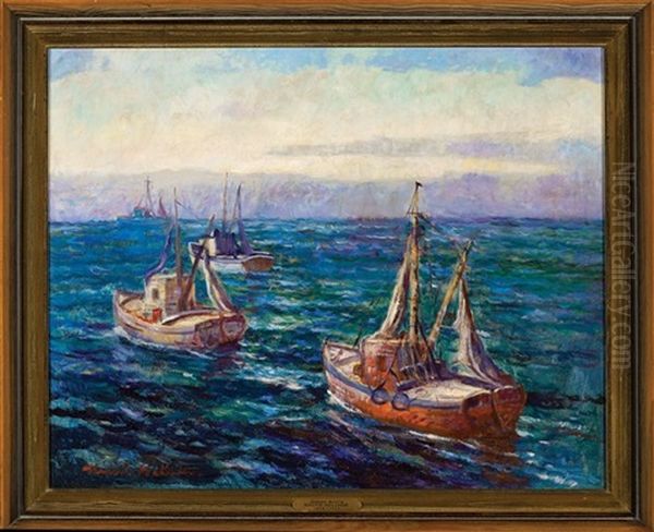 Shrimp Boats Oil Painting by Knute Heldner