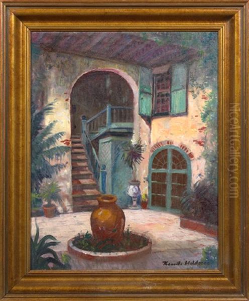 Bralatour Courtyard Oil Painting by Knute Heldner