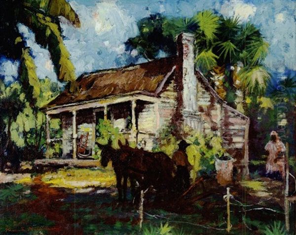 Louisiana Farm Scene With Figures Oil Painting by Knute Heldner
