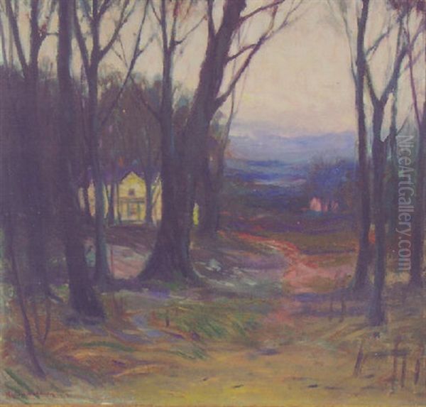 Forest Landscape With House Oil Painting by Knute Heldner