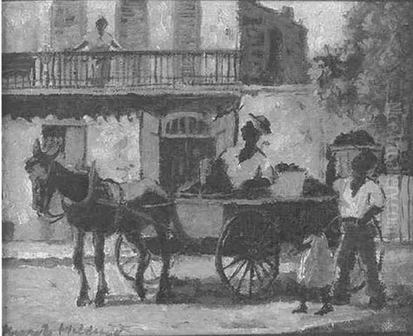 Horse Cart With Black Figures Oil Painting by Knute Heldner