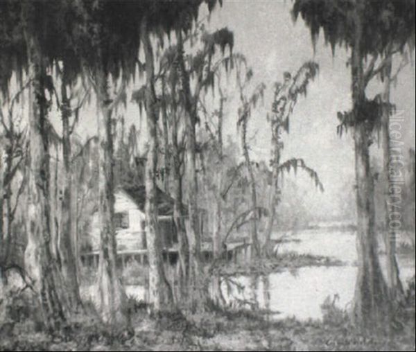 Bayou Cabin Oil Painting by Knute Heldner