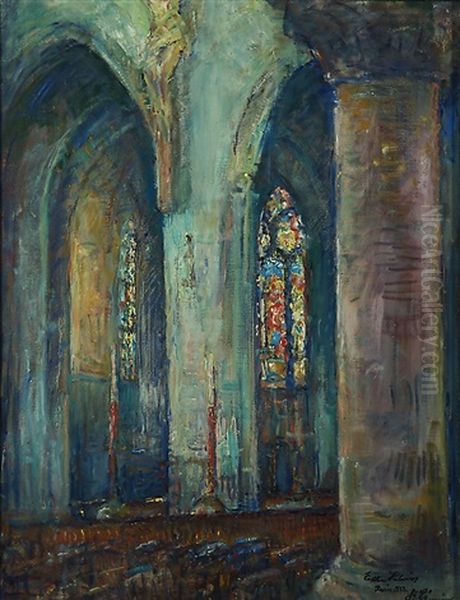 Interior Of A Cathedral, Saint-severin Paris Oil Painting by Ester Helenius