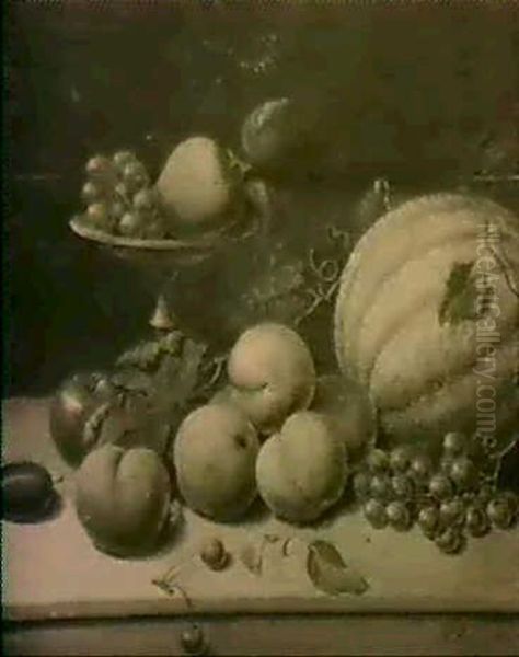 Ein Stilleben Von Weintrauben, Pfirsichen Und Einer Melone Oil Painting by Jeanne Marie Josephine Hellemans