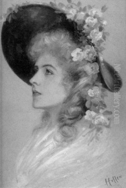 Portrat Einer Dame Mit Blauem Hut Oil Painting by Paul Cesar Helleu