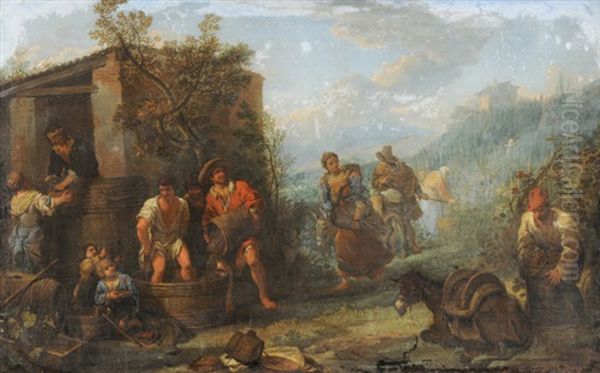 Bauerliche Gesellschaft Beim Trauben Stampfen Oil Painting by Dirk Helmbreker