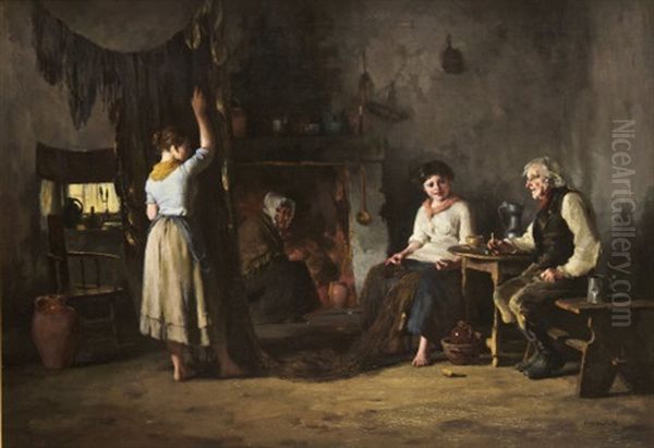 Mending The Nets Oil Painting by Howard Helmick