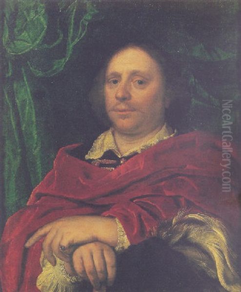 Portrait Of A Man Holding A Plumed Hat Oil Painting by Bartholomeus Van Der Helst