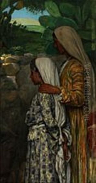View From Palestine With Mother And Daughter Oil Painting by Axel Theofilus Helsted