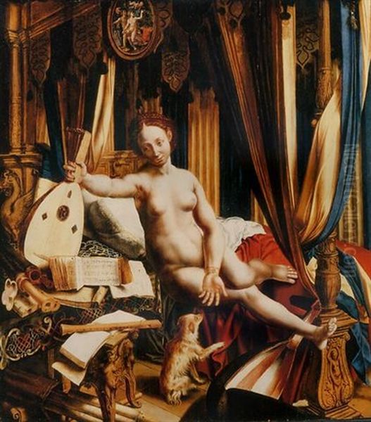An Allegory Of Love And Music Oil Painting by Jan van Hemessen