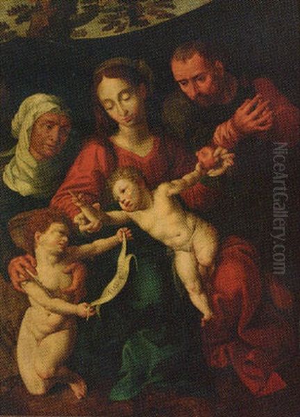 The Holy Family With The Infant Saint John The Baptist And Saint Elizabeth Oil Painting by Jan Sanders (Jan van) Hemessen