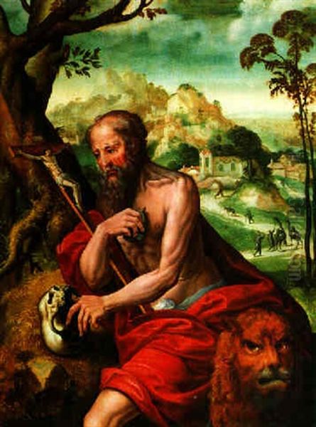 Der Heilige Hieronymus In Einer Landschaft Oil Painting by Jan Sanders (Jan van) Hemessen