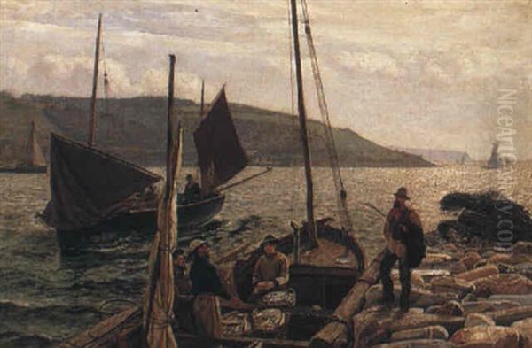 Bargaining For The Catch Oil Painting by Charles Napier Hemy