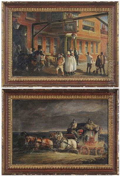 Two Coaching Scenes Oil Painting by Charles Cooper Henderson