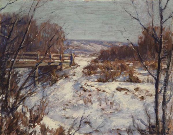 Creek In Winter - Near Fort Qu'appelle Oil Painting by James Henderson