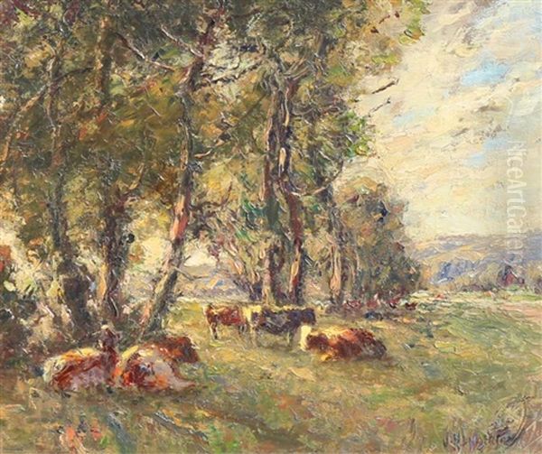 Cattle Resting Beneath The Trees Oil Painting by James Henderson