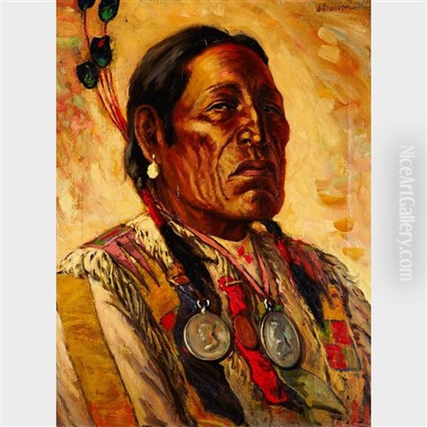 Portrait Of Chief-shot-on- Both-sides, Blood Indians (cardston), Alta Oil Painting by James Henderson