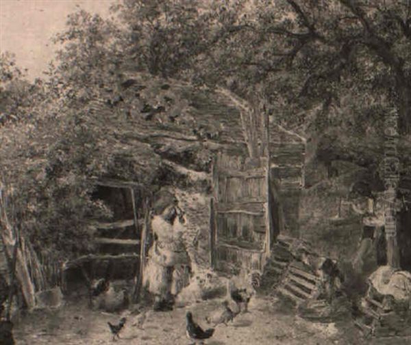 Mother And Daughter In A Smallholding Oil Painting by W.S.P. Henderson