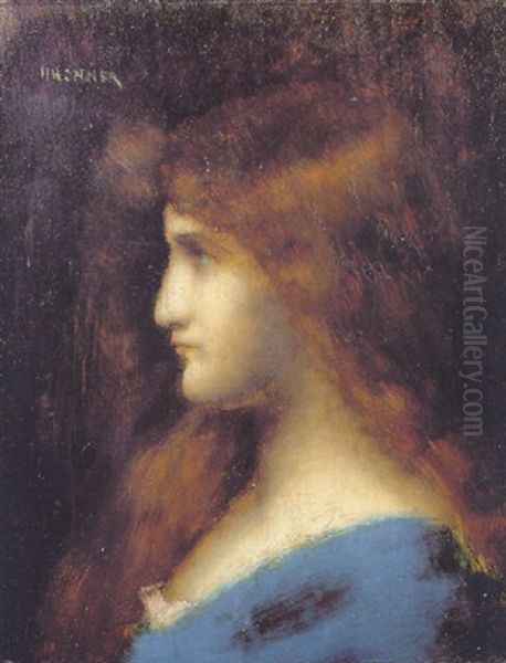 Profil De Femme Oil Painting by Jean Jacques Henner