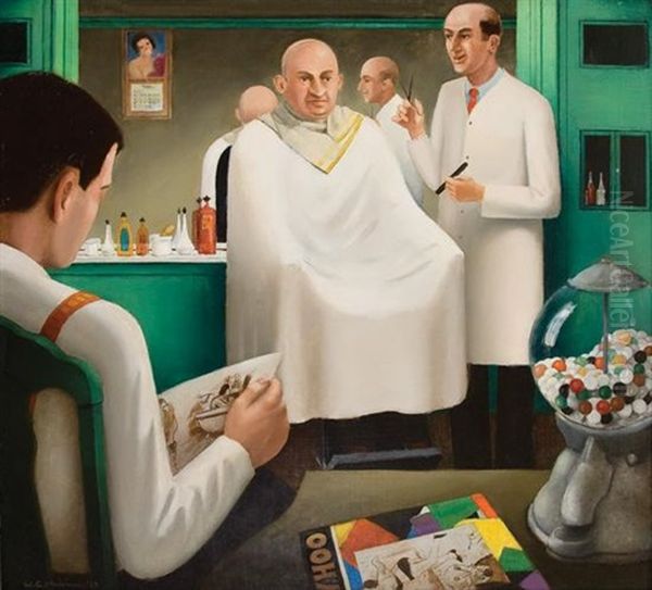 Barber Shop Oil Painting by Wilhelm Henning