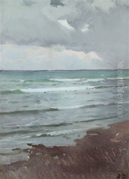 A Coastal Scene Oil Painting by Erik Ludwig Henningsen